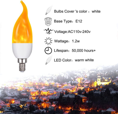 E12 Flame Bulbs 8 Packs, 3 Mode LED Candelabra Flame Light Bulb, 2.0 Watt Warm White, 1800K Candle Light Bulbs for