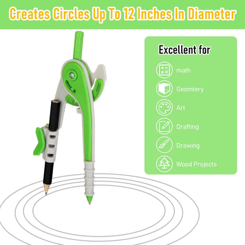 EBOOT Student Geometry Math Set, Drawing Compass and 6 Inch Clear Swing Arm Protractors for 180 Degree