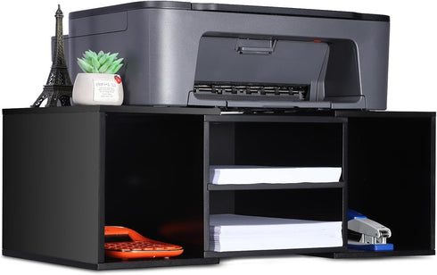 EMERIT Large Adjustable Printer Stand, 2-Tier Desktop Paper Organizer Shelf for Home Office, Black