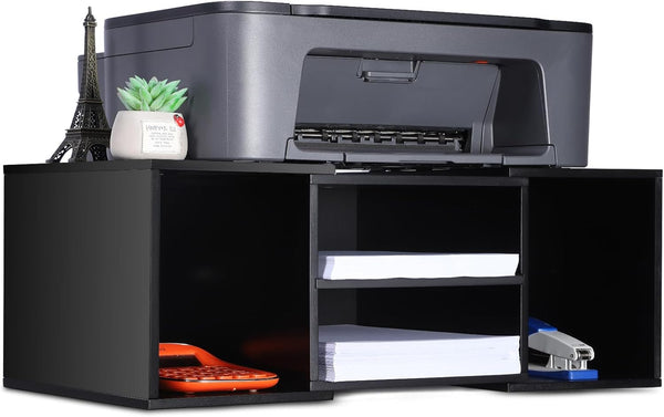 EMERIT Large Adjustable Printer Stand, 2-Tier Desktop Paper Organizer Shelf for Home Office, Black