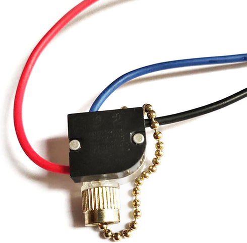 Hisocute 3-Wire 3 Beads Chain Ceiling Fan Switch Desk Antique Lamps Control Switch with Metal Pull Chain Replacement
