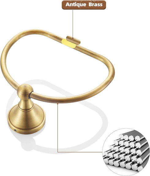 WOLIBEER Brass Towel Ring, Antique Hand Towel Holder Hanger, Round Bathroom Wall Mounted Accessories