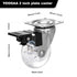 2" Caster Wheels Set of 4, Heavy Duty Casters with Brake, Crystal Clear Swivel Plate Castors, No Noise Locking Casters with Transparent Polyurethane (PU) Wheels (2 inch)