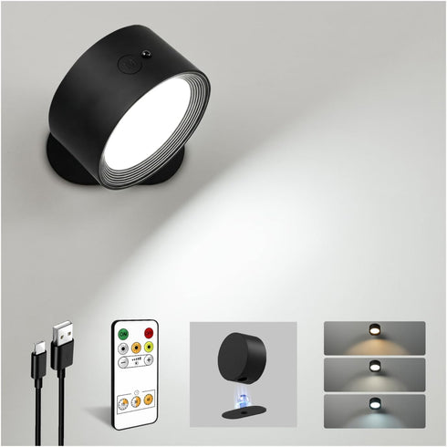 LED Wall Mounted Lights, Rechargeable Wall Sconces Lamp, 3 Color Temps &
