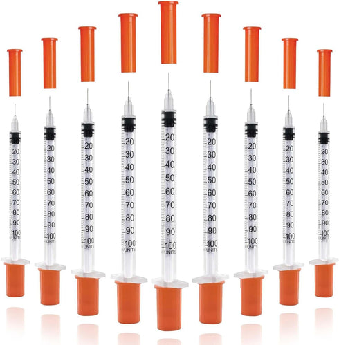 U-100 Syringes with Needle, 30G 5/16" (8mm) 1ml/cc Disposable Syringe, Individual Wrapped, 30PACK