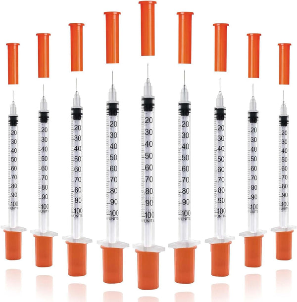 U-100 Syringes with Needle, 30G 5/16" (8mm) 1ml/cc Disposable Syringe, Individual Wrapped, 30PACK