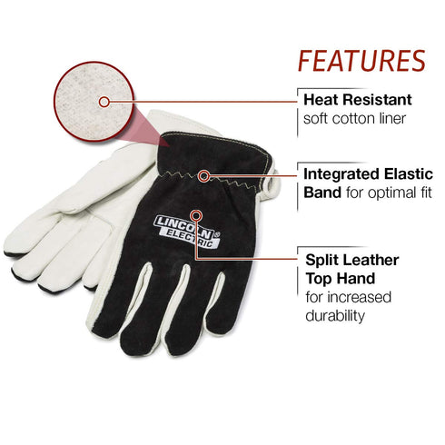 Lincoln Electric Welders Leather Drivers Gloves | Top Grain & Split Leather | Cotton Liner | Extra Large | K3770-XL, White