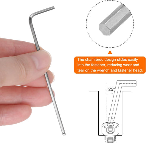 4pcs Ball End Hex Key Wrench, 2mm L-Shape Long Arm Hexagon Metric Wrenches for Home Repair
