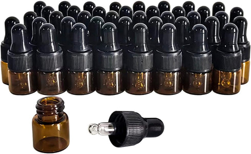 50 Pack 1ML Amber Glass Mini Dropper Bottles for Essential Oil Samples