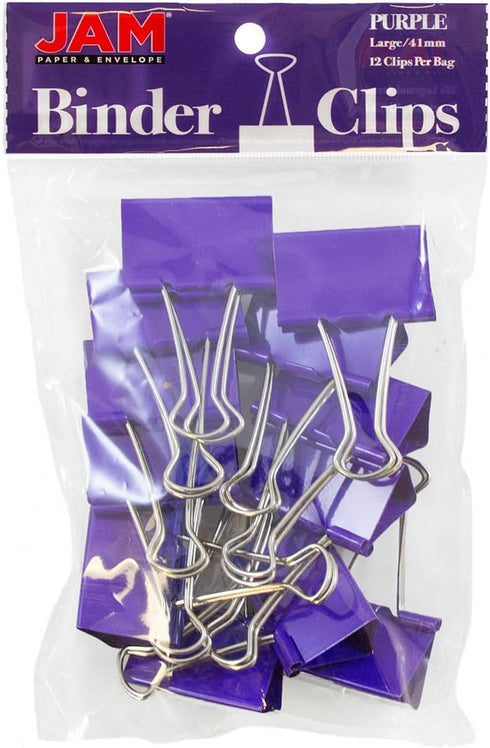 JAM PAPER Colorful Binder Clips, Large, 1 1/2 Inch (41 mm), Purple Binderclips, 12/Pack