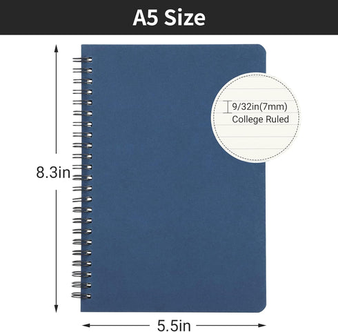 EUSOAR Hardcover Spiral Ruled Notebook, A5 3packs 5.5"X8.3" 120 Pages Blue Lined Travel Journal, Memo Notepad Sketchbook, Students College Office Business Subject Diary Ruled Book Journal-Royal