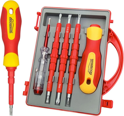 HOUSERAN Insulated Screwdriver Set, 5 Pcs Electrician Tools Kit with Case, 1000V, Screw Driver with Interchangeable