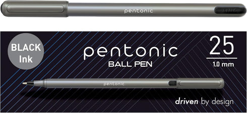 Pentonic Ballpoint Pens, 25 Count, Black Colored Ink, 1.0 mm Medium Point for Journaling & Note Taking
