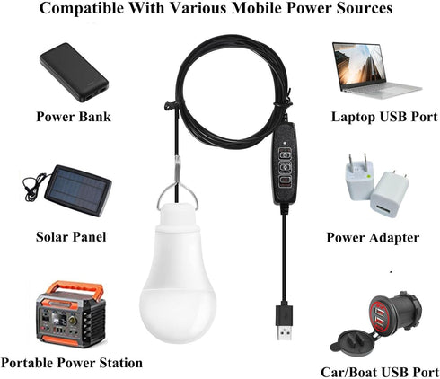 Taysing USB Light - 7W Dimmable Portable Emergency Camping Lights - 2 Pack for Power Station Solar Panel