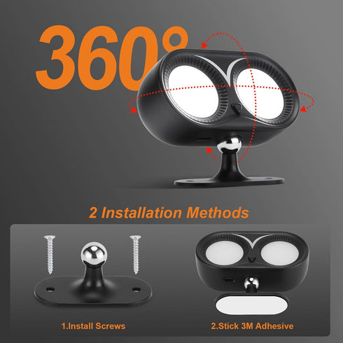 3 3 360 Use2 Packs IMAGE Dual Cylinder LED Wall Light, Super Bright Wireless Lamp, USB Port, Color Temperatures