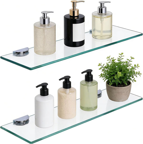 Bathroom Shelves, Glass Floating Shelves for Bathroom, Kitchen, Living Room, Bedroom,Tempered Glass