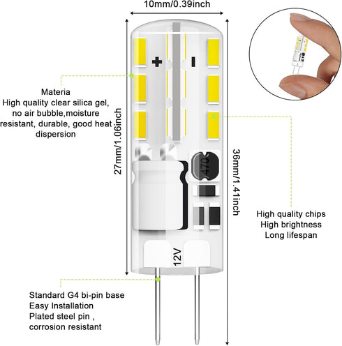 G4 Bulb Bulb 1.5W 12V 10W T3 Bulb 6000K, 10-Pack LED JC Type Bi-Pin Base AC/DC Halogen Replacement for Landscape