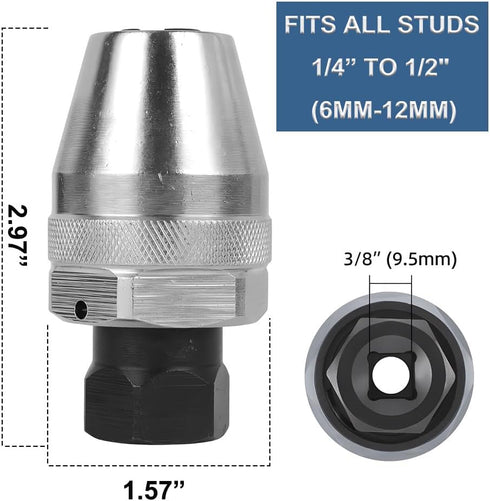 Damaged Bolt and Stud Extractor Tool, 3/8" Drive Broken Stud Remover for 1/4" to 1/2" Rounded Studs