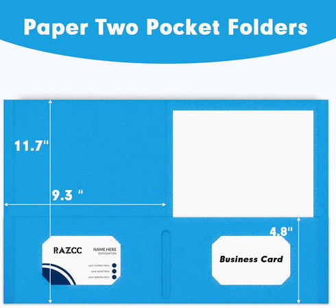 RAZCC Two Pocket Folders, 50 Pack, Fit Letter Size Paper, Pockets for School Office Business Home, Blue