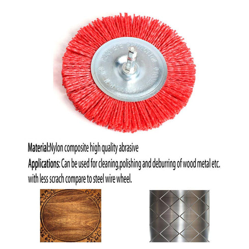 3Pcs Abrasive Wire Wheel Brushes, Assorted Nylon Brush Set for Drill with 1/4" Shank
