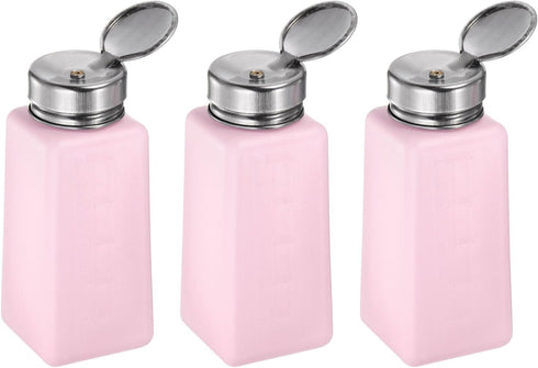 3pcs Solvent Alcohol Dispensers 250ml (8.5oz) Push Down Pump with Sealing Stainless Steel Lid, Pink