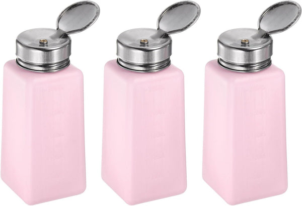 3pcs Solvent Alcohol Dispensers 250ml (8.5oz) Push Down Pump with Sealing Stainless Steel Lid, Pink