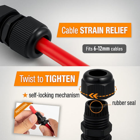 MGI SpeedWare 1/2" NPT Strain Relief Nylon Cord Grip, Black Plastic Grommet 5-Pack