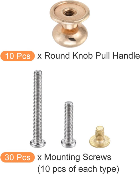 Mini Drawer Pulls 10Pcs, Zinc Alloy Round Head Knobs with Screws for Home Cabinet Drawer Handle, Light Gold