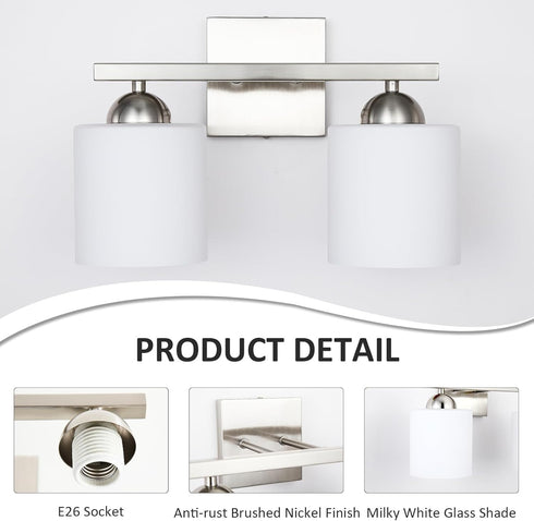 2 E26 Light Brushed Nickel Vanity Lights for Bathroom, Modern Bathroom Light Fixtures Over Mirror, Vanity Light