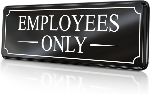 Employees Only Sign for Office Door Wall, Black White Large Sticker, Self-Adhesive 9×3 in, Easy Installation