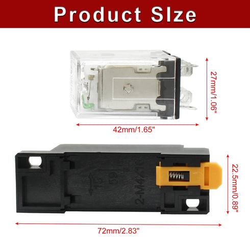 2 Pcs DC 12V Coil 8 Pin 10A DPDT Electromagnetic Power Relay with LED Indicator and Socket Base