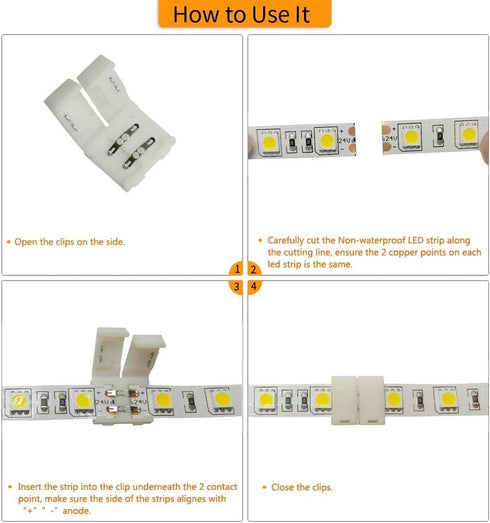 10 Pcs Strip to Strip Unwired Gapless Solderless Snap Down 2 Pin Connector for 10mm Wide 5050 2835 5630 LED Strips
