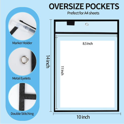 6 (10" 13"), Ufamrine Pcs Dry Erase Pockets Sleeves Black, Job Ticket Holders * Reusable Plastic Sleeves for Teacher