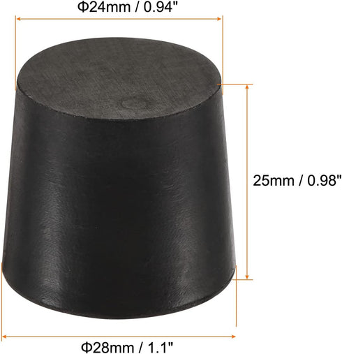 MECCANIXITY Rubber Tapered Plug 24mm to 28mm Solid Test Tubes Bungs Stopper Black for Lab Home 5 Pieces