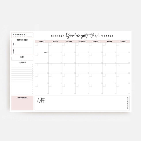 Bliss Collections Monthly Planning Pad - To Do List Notebook, Undated Tear-Off Sheets Notepad, Work Calendar,