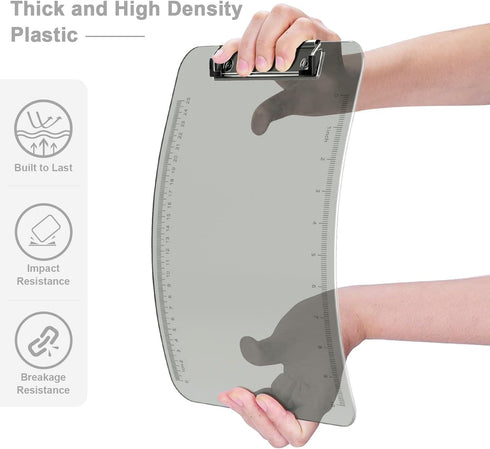 Piasoenc 2 Pack Plastic Clipboards, Translucent Low Profile Clipboard with Ruler, Office School Supplies, Letter Size