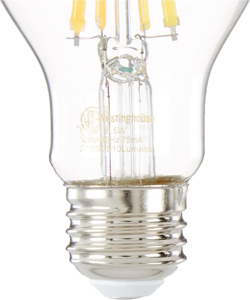 Westinghouse 5136100 6.5 Watt (60 Watt Equivalent) A19 Dimmable Clear Filament LED Light Bulb, Medium Base, 2 Pack by Westinghouse