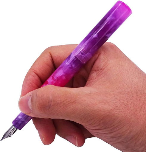 Fountain Pen Fine Nib & Glass Dip Pen Gradient Violet Celluloid, Mini Pocket Travel Writing Gift Pen for Business