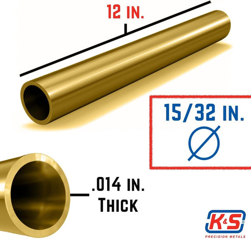 K & S Precision Metals 8138 Round Brass Tube, 15/32" OD