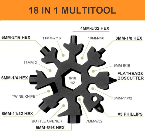 Gifts for Men, FODARSAI 18-in-1 Snowflake Multi Tool, Stocking Stuffers for Men, Cool Camping Tool Gadgets for Men, Unique Gifts for Dad, Husband, Boyfriend (Black) by FODARSAI