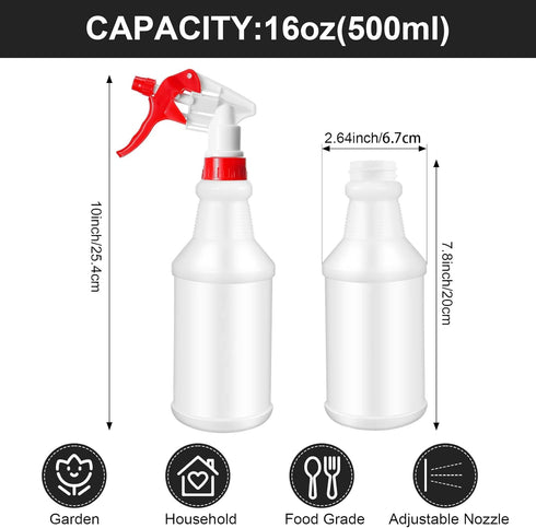 Eccliy 12 Pcs 16 Oz Plastic Spray Bottle, Empty and Reusable for Cleaning, Water, Auto Details, Bathroom