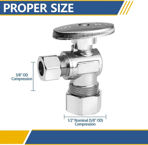 4 Pack Angle Stop Valve, 1/4 Turn Water Shut Off Valves for Bathroom Toilet Kitchen Shower Plumbing