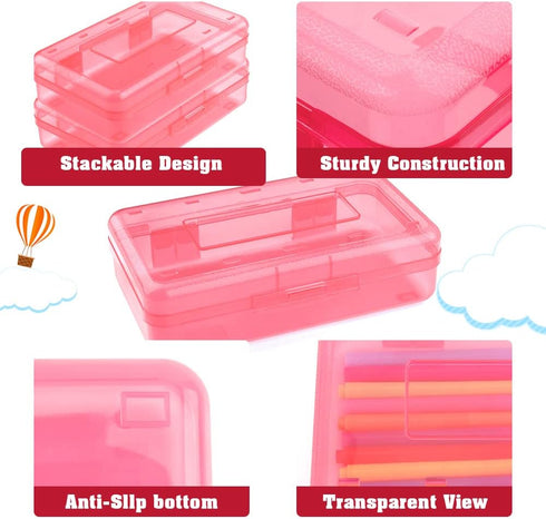 Large Capacity Clear Pencil Box, 1 Pack Hard Pencil Case with Snap-tight Lid for Office Supplies, Pink