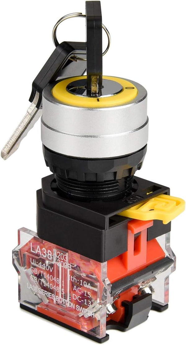 APIELE 22mm Key Switch, 440V 10A, 1NO1NC Maintained (2 Position, Latching)