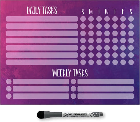 Dry Erase Whiteboard Task Planner with Removable Adhesive Decal, Fine-Tip Magnetic Marker Included (9 x 12 inches,