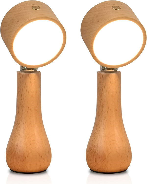 LONRISWAY 2 Pack LED Wooden Mushroom Lamp, Rechargeable Battery Operated Portable Cordless Touch