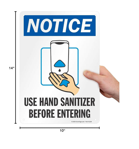 14 10 inch 55 SmartSign x Notice - Use Hand Sanitizer Before Entering Sign, Digital Printing, mil HDPE Plastic, Blue