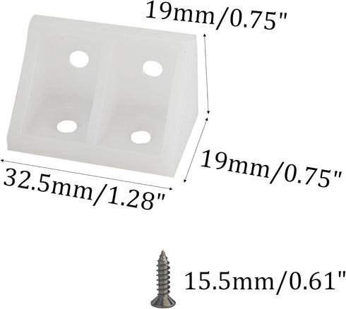 PDETVEO 20PCS 1.29" 0.74" x Plastic Corner Brackets with Screws, L Shape Right Angle Support Brace, White Shelf