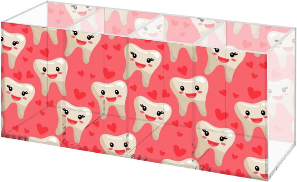 Ainavmxzs Funny Cute Healthy Teeth Acrylic Clear Brush Holder With 4 Compartments Organizer
