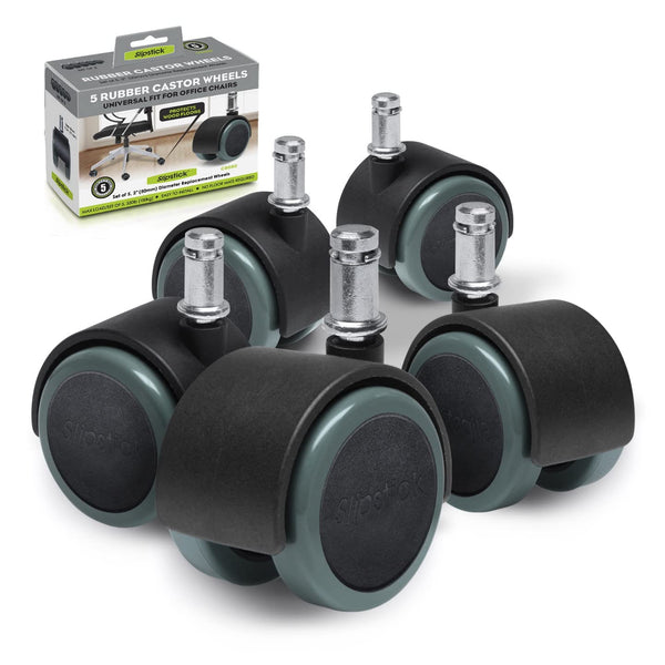 Slipstick CB680 50mm (2 Inch) Floor Protecting Rubber Office Chair Caster Wheels - Set of 5 Standard Stem Size